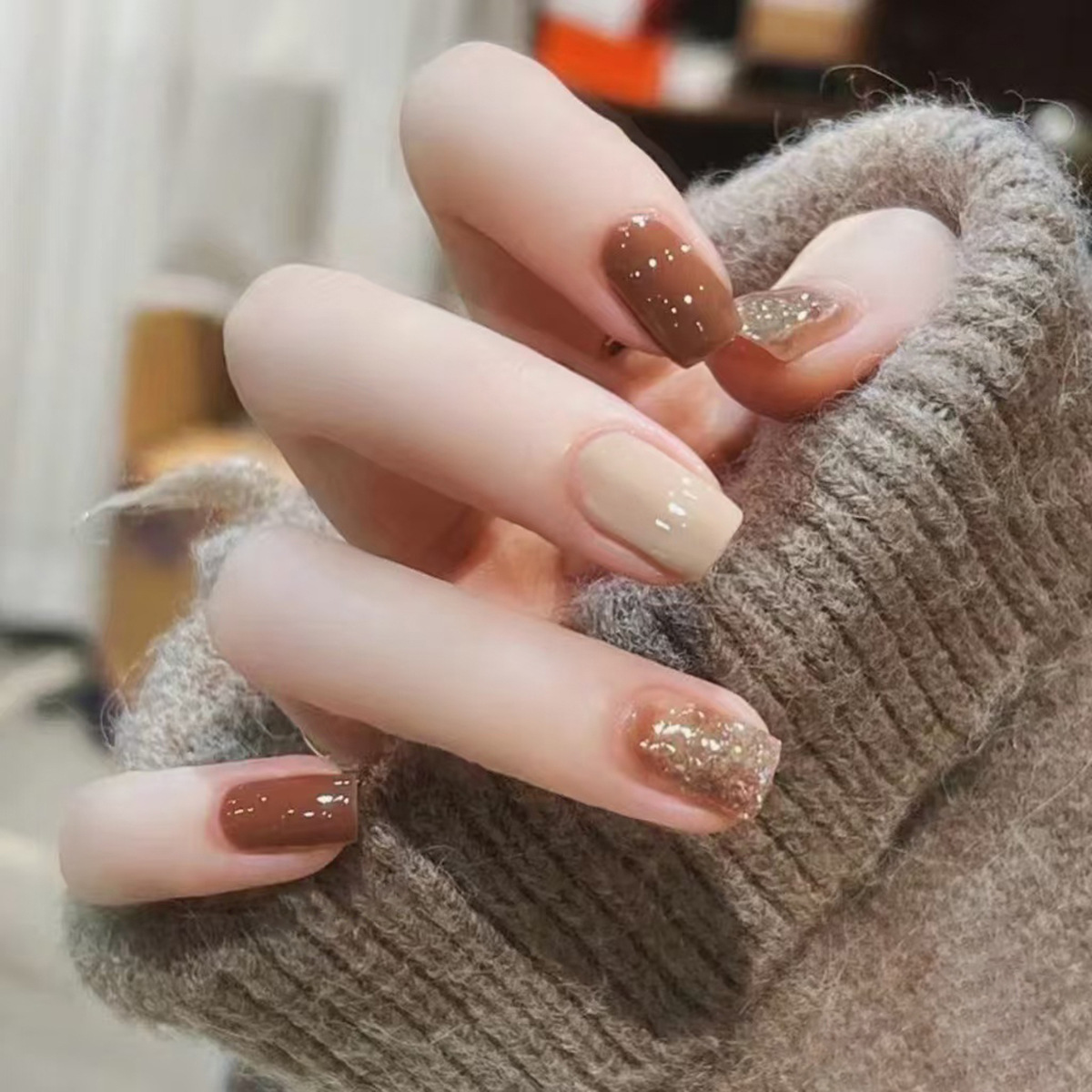 Nail Art Ombre Glitter - 24 Uds. De purpurina ombré marrón