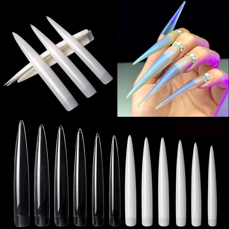 Nail Art Xl - Uñas postizas extralargas naturales transparentes, juego