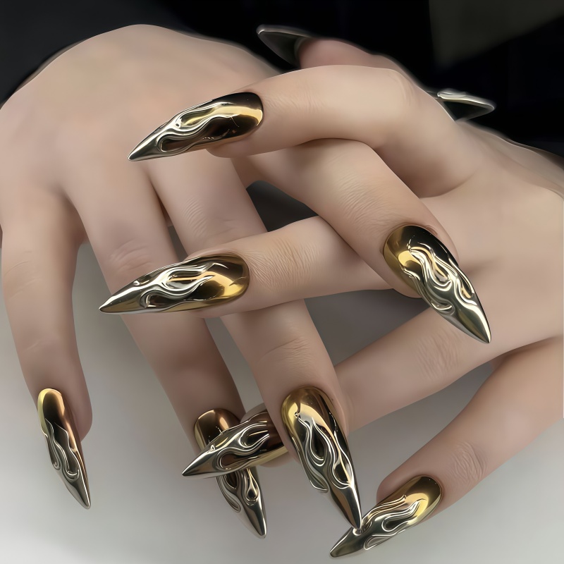 24 Uñas Postizas 3D con Efecto - Nail Art Gold reseña y precio