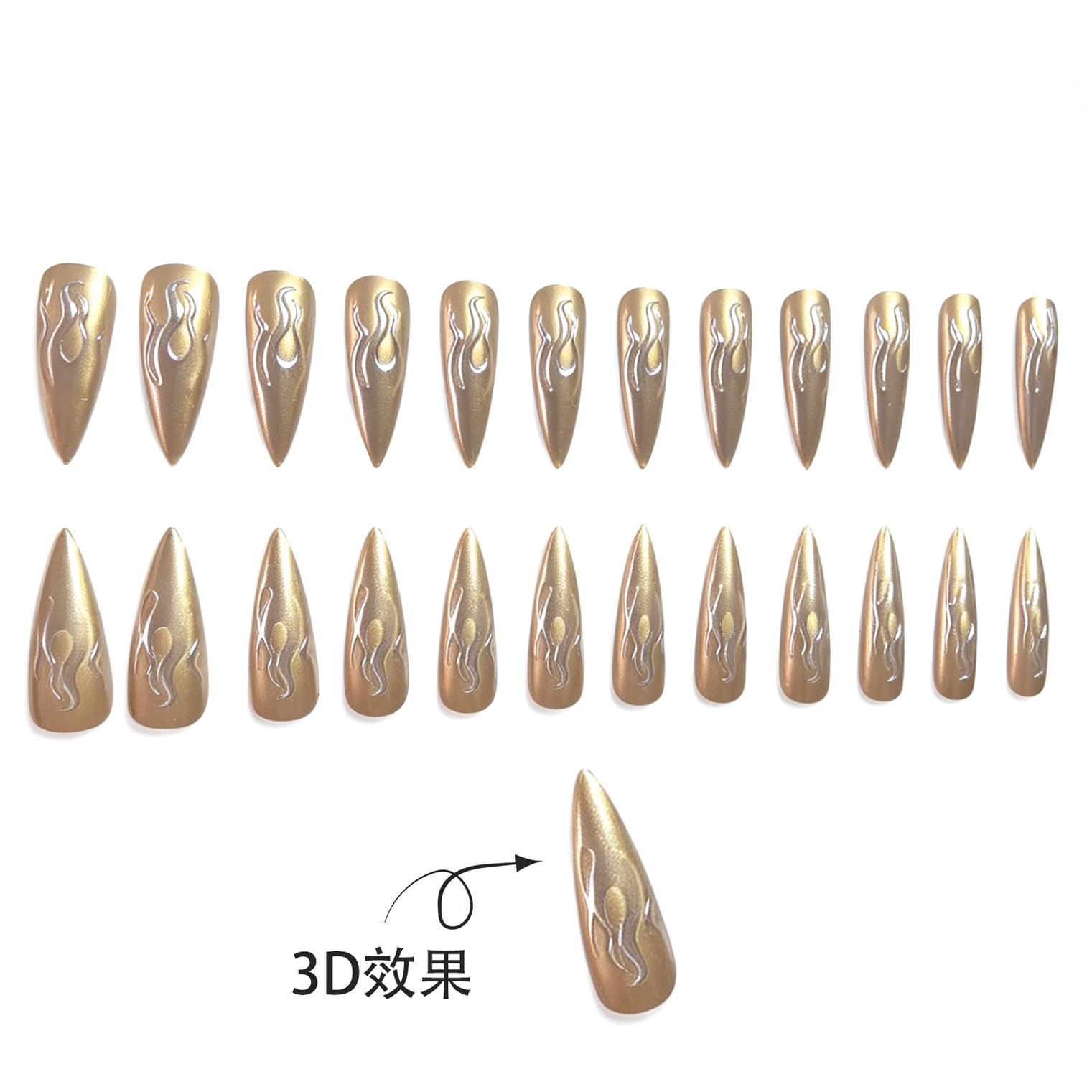 24 Uñas Postizas 3D con Efecto - Nail Art Gold reseña y precio