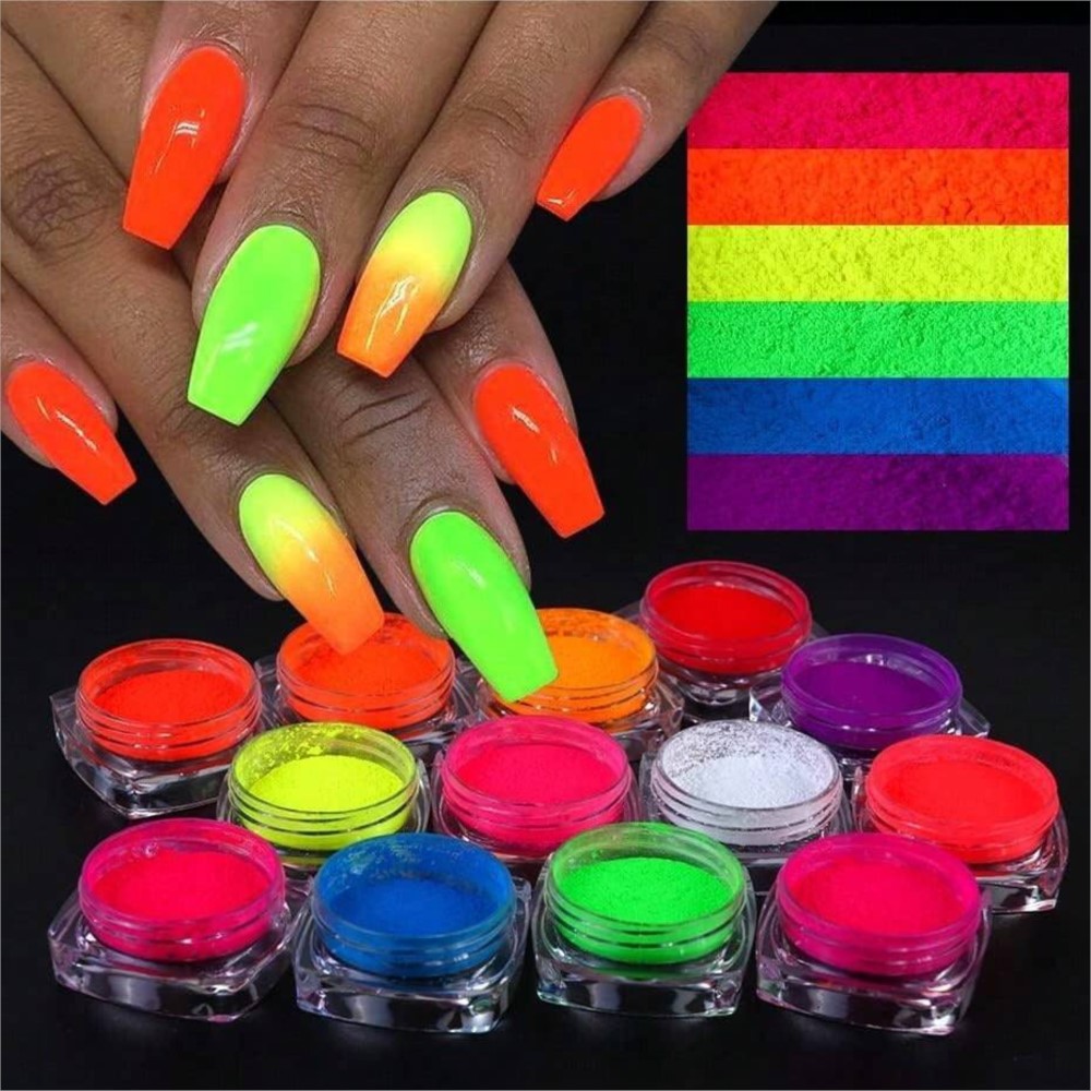 Pigmento fluorescente de neón  - Nail Art Ombre Glitter reseña y precio