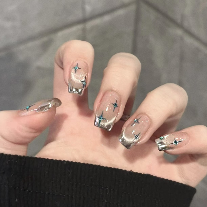 24 Uñas Postizas Cortas Cuadra - Nail Art Ombre Glitter reseña y precio