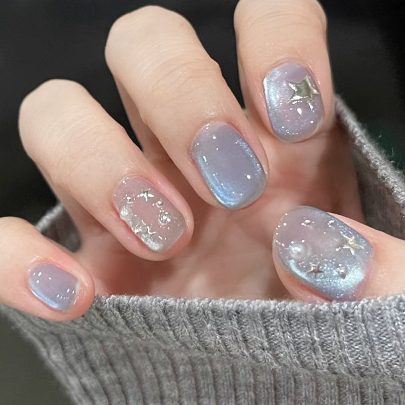 24 Uñas Postizas Cortas Cuadra - Nail Art Ombre Glitter reseña y precio